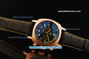 Ferrari Chronograph Miyota Quartz Movement Rose Gold Case with White/Yellow Arabic Numerals - Black Leather Strap