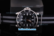 Rolex Submariner Automatic Movement Silver Case with Black Dial and Bezel-White Marking and Nylon Strap Vintage Edition