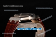 Audemars Piguet Royal Oak Lady Swiss Quartz Steel Case with Brown Leather Strap White Dial and Stick Markers