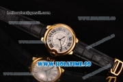 Cartier Ballon Bleu De Large Swiss ETA 2824 Automatic Yellow Gold Case with Silver Dial and Black Markers