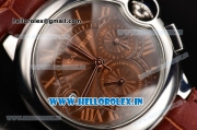 Cartier Ballon Bleu De Medium Chrono Miyota OS20 Quartz Steel Case with Brown Leather Strap and Brown Dial