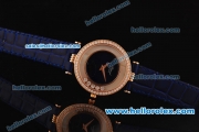 Chopard Swiss ETA Quartz Rose Gold Case with Diamond Bezel and Blue Leather Strap