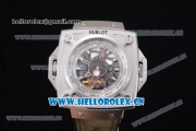 Hublot Masterpiece MP 08 Antikythera Sunmoon Asia 2813 Automatic Steel Case Skeleton Dial Army Green Leather Strap and White Markers