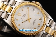 Tudor Prince Date Automatic Movement White Dial with Steel Case and Rose Gold Bezel-Two Tone Strap
