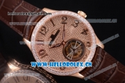 Jaeger-LECoultre Master Grande Tourbillon Swiss Tourbillon Automatic Rose Gold Case with Diamonds Dial and Brown Leather Strap Diamonds Bezel (FT)