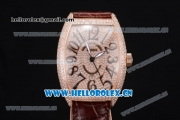 Franck Muller Casablanca Asia Automatic Rose Gold/Diamonds Case with Diamonds Dial and Brown Leather Strap (ZF)