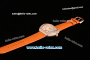 Franck Muller Heart Swiss Quartz Rose Gold Case with Orange Leather Strap Diamond Bezel and White Dial - ETA Coating