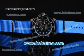 Rolex Submariner Asia 2813 Automatic PVD Case with Carbon Fiber Dial and Dark Blue Nylon Strap