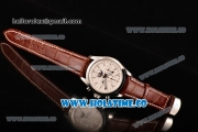 Longines Master Moonphase Chrono Miyota OS10 Quartz with Date Steel Case with White Dial Stick Markers and Brown Leather Strap