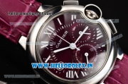 Cartier Ballon Bleu De Medium Chrono Miyota OS20 Quartz Steel Case with Burgundy Leather Strap and Roman Numeral Markers