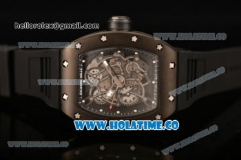 Richard Mille RM 055 Bubba Watson Tourbillon Manual Winding PVD Case with Skeleton Dial Black Rubber Strap and Dot Markers
