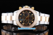 Rolex Daytona Oyster Perpetual Chronometer Automatic ETA Case Two Tone with Diamond Bezel,Black Shell Dial and Diamond Marking