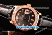 Rolex Day-Date Asia Automatic Rose Gold Case with Diamonds Markers Black MOP Dial - Diamonds Bezel (BP)