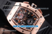 Richard Mille RM011-FM Asia ST25 Automatic Rose Gold Case with Skeleton Dial Arabic Numeral Markers and Black Rubber Strap Rose Gold Inner Bezel