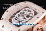 Richard Mille RM 52-01 Miyota 6T51 Automatic Rose Gold Case with White Skull Dial and White Rubber Bracelet