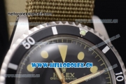 Rolex Submariner Vintage Asia 2813 Automatic Steel Case with Black Dial Army Green Nylon Strap and Dot Markers