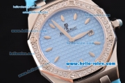 Audemars Piguet Royal Oak Lady Miyota OS2035 Quartz Steel Case with Diamond Bezel Blue Dial and Blue Rubber Strap