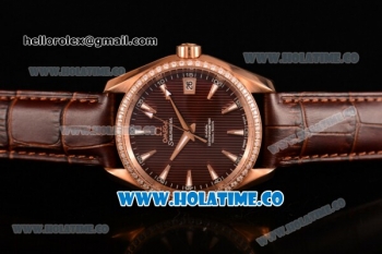 Omega Aqua Terra 150 M Co-Axial Clone Omega 8501 Automatic Rose Gold Case with Brown Dial and Stick Markers - Diamonds Bezel (EF)