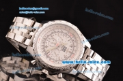 Breitling Bentley 6.75 Big Date Quartz Movement Silver Case with White Dial and Honeycomb Bezel-SS Strap