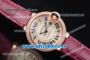 Cartier Ballon Bleu Medium Asia Automatic Rose Gold Case with Silver Dial Purple Leather Strap and Diamonds Bezel (YF)