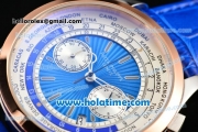 Patek Philippe Complicated World Time Chrono Miyota Quartz Steel Case with White/Blue Dial and Rose Gold Bezel