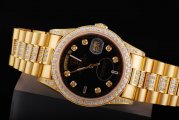 Rolex Day-Date Automatic With Black Dial-Full Diamond Bezel and Marking