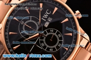 IWC Portuguese Chrono Japanese Miyota OS10 Quartz Rose Gold Case with Stick Markers Black Dial and Rose Gold Strap