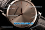 Audemars Piguet Jules Audemars Miyota 9015 Automatic Steel Case with Grey Dial Black Leather Strap and Rose Gold Stick Markers