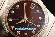 Omega Constellation Swiss ETA 2892 Automatic Movement Full Steel with Brown Dial and Diamond Markers/Bezel