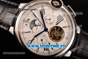 Cartier Ballon Bleu De Tourbillon Asia Automatic Steel Case with White Dial Black Roman Numeral Markers and Black Leather Strap