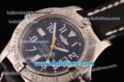 Breitling Avenger Seawolf Swiss ETA 2836 Automatic Stainless Steel Case with Black Leather Bracelet Black Dial and Numeral Markers