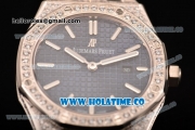 Audemars Piguet Royal Oak 33MM Miyota Quartz Diamonds/Steel Case with Blue Dial Stick Markers and Diamonds Bezel (EF)