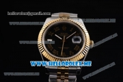 Rolex Day-Date II Asia Automatic Two Tone Case/Bracelet with Black Dial and Roman Numeral Markers