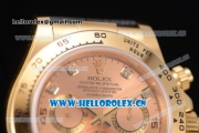 Rolex Cosmograph Daytona Clone Rolex 4130 Automatic Yellow Gold Case with Rose Gold Dial Diamonds Markers and Black Leather Strap (EF)