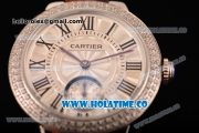 Cartier Ballon Bleu De Small Swiss Quartz Steel Case with Diamonds Bezel White Dial and Brown Leather Strap - Black Markers