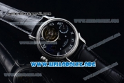 Patek Philippe Grand Complication Swiss Tourbillon Manual Winding Steel Case with Black Dial Roman Numeral Markers and Black Leather Strap