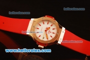 Hublot Big Bang Miyota Automatic Rose Gold Case with White Dial and Red Rubber Strap-Lady Size