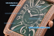 Franck Muller Long Island Swiss Quartz Rose Gold Case Diamond Bezel with Green Leather Strap and Green Dial