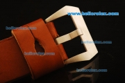 Panerai Radiomir Swiss ETA 6497 Manual Winding Steel Case with Brown Dial and Orange Leather Strap-Yellow Markers