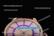 Jaeger-LeCoultre Lady Miyota Quartz Steel Case with White MOP Dial Purple Stick Markers and Brown Leather Strap - Diamonds Bezel