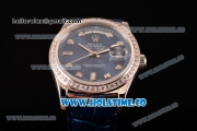 Rolex Day-Date Asia Automatic Steel Case with Diamonds Markers Blue Dial - Diamonds Bezel (BP)