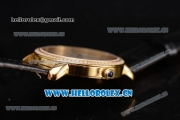 Cartier Rotonde De Tourbillon Asia 6497 Manual Winding Yellow Gold Case with White Dial and Diamonds Bezel Black Leather Strap