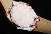 Audemars Piguet Royal Oak Offshore Japanese Miyota Quartz Movement with Red/White Dial and Silver Case-Red Leather Strap