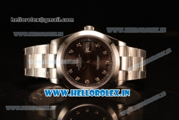 Rolex Datejust Oyster Perpetual Swiss ETA 2836 Automatic Steel Case Brown Dial With Diamonds Markers Steel Bracelet (BP)