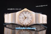 Omega Constellation Co-Axial Swiss ETA 2824 Automatic Steel Case with Yellow Gold/Diamond Bezel and White MOP Dial-Diamond Markers