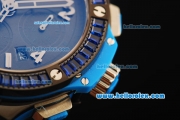 Hublot Big Bang Chronograph Swiss Valjoux 7750 Automatic Movement PVD Case with Blue Diamond Bezel and Blue Rubber Strap