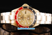 Rolex Submariner Oyster Perpetual Automatic Movement Full Gold with Red-Black Bezel and Khaki Dial