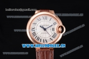 Cartier Ballon Bleu Medium Asia Automatic Rose Gold Case with Silver Dial Roman Numeral Markers and Brown Leather Strap (YF)