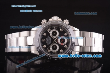 Rolex Daytona Automatic 7750 Coating Steel Case and Strap with Black Dial - Diamond Hour Markers