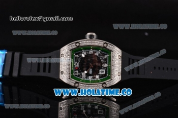 Richard Mille RM010 Miyota 9015 Automatic Steel/Diamonds Case with Skeleton Dial and Green Inner Bezel